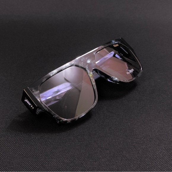 QUAY Go Off Polarized Flat Top Square Shield Sunglasses — Tortoise Acetate Frame - Picture 4 of 11